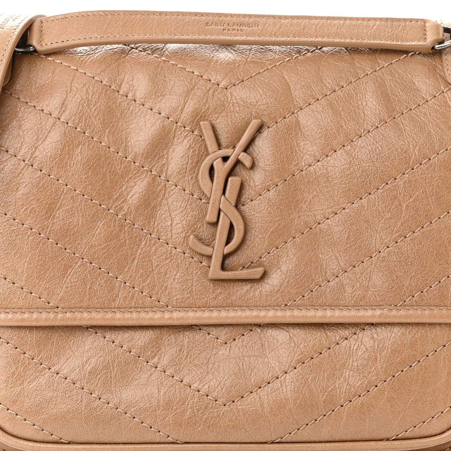 Crinkled Calfskin Matelasse Monogram Medium Niki Chain Satchel Dark Toffee