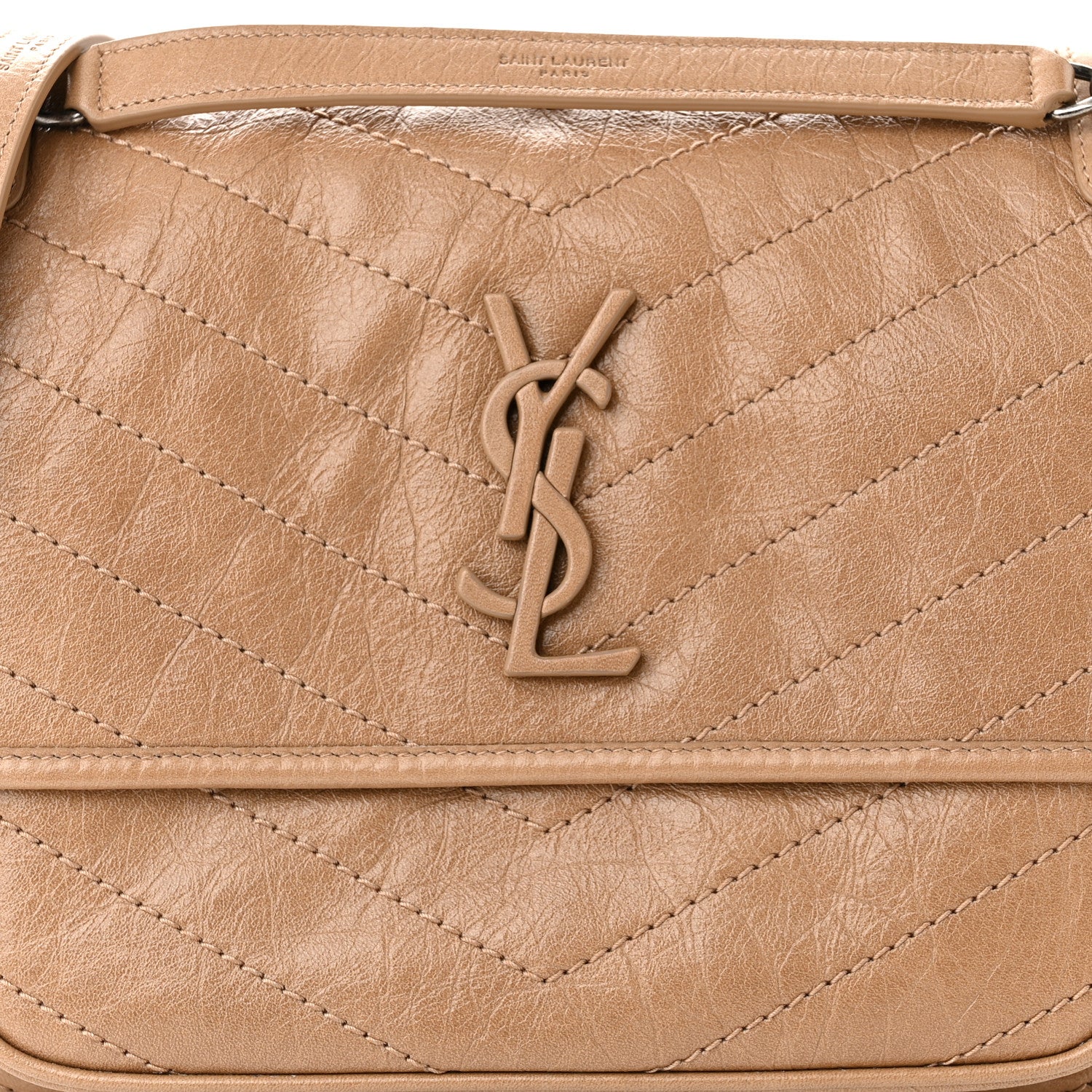 Saint Laurent Crinkled Calfskin Matelasse Monogram Medium Niki Chain Satchel Dark Toffee 8 of 10