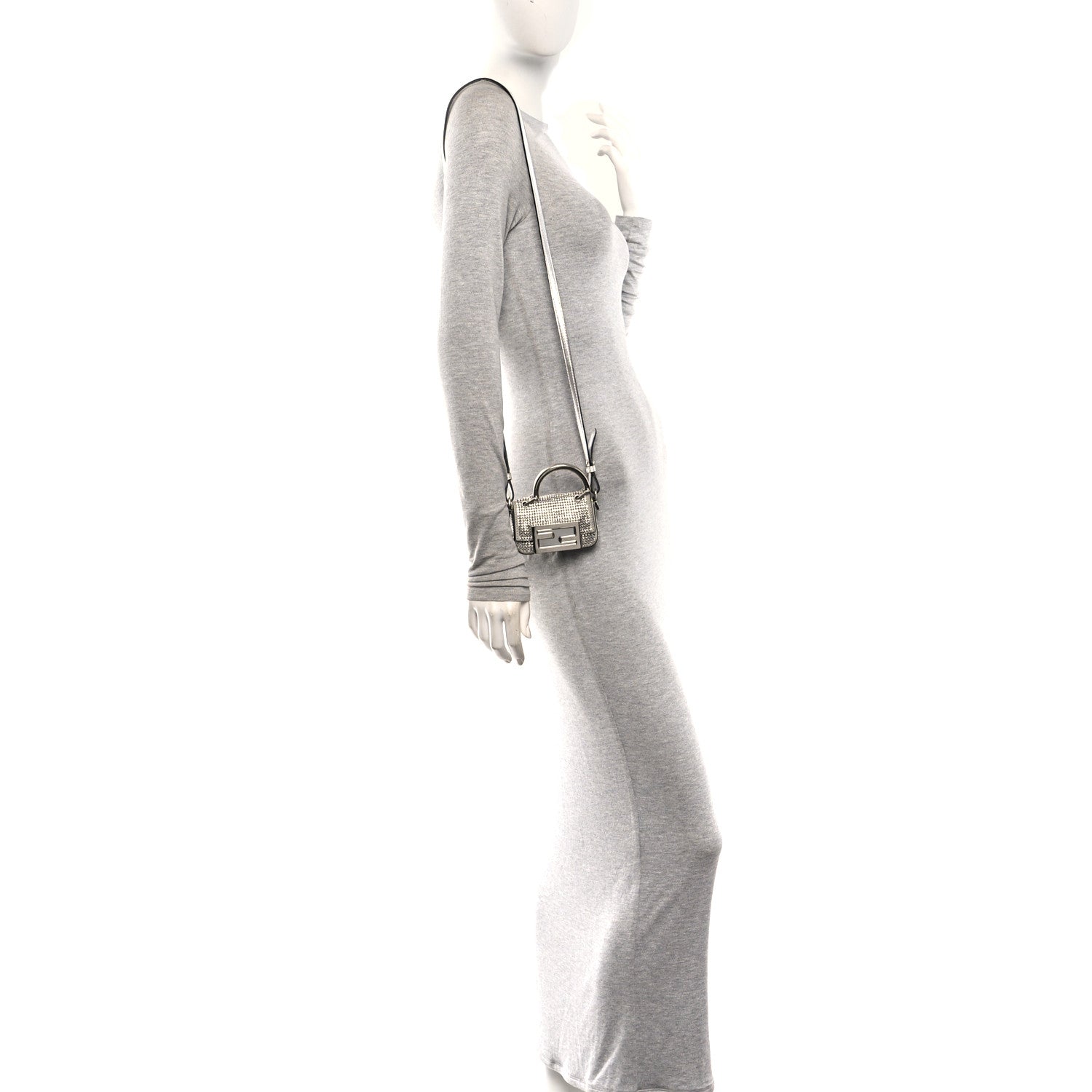 Fendi Nubuck Crystal Catalan Mirror Nano Maxi Buckle Baguette Charm Pietra Argento 2 of 11
