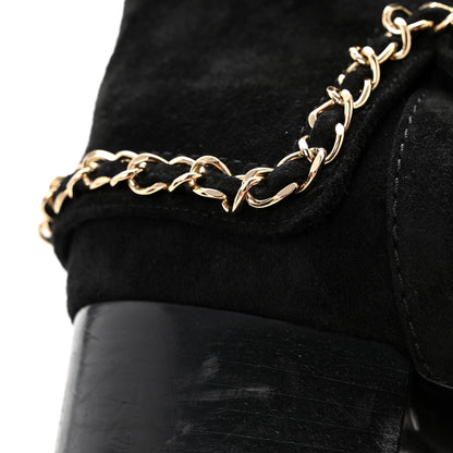 Chanel Suede Calfskin Chain CC Short Boots 38 Black 10 of 10