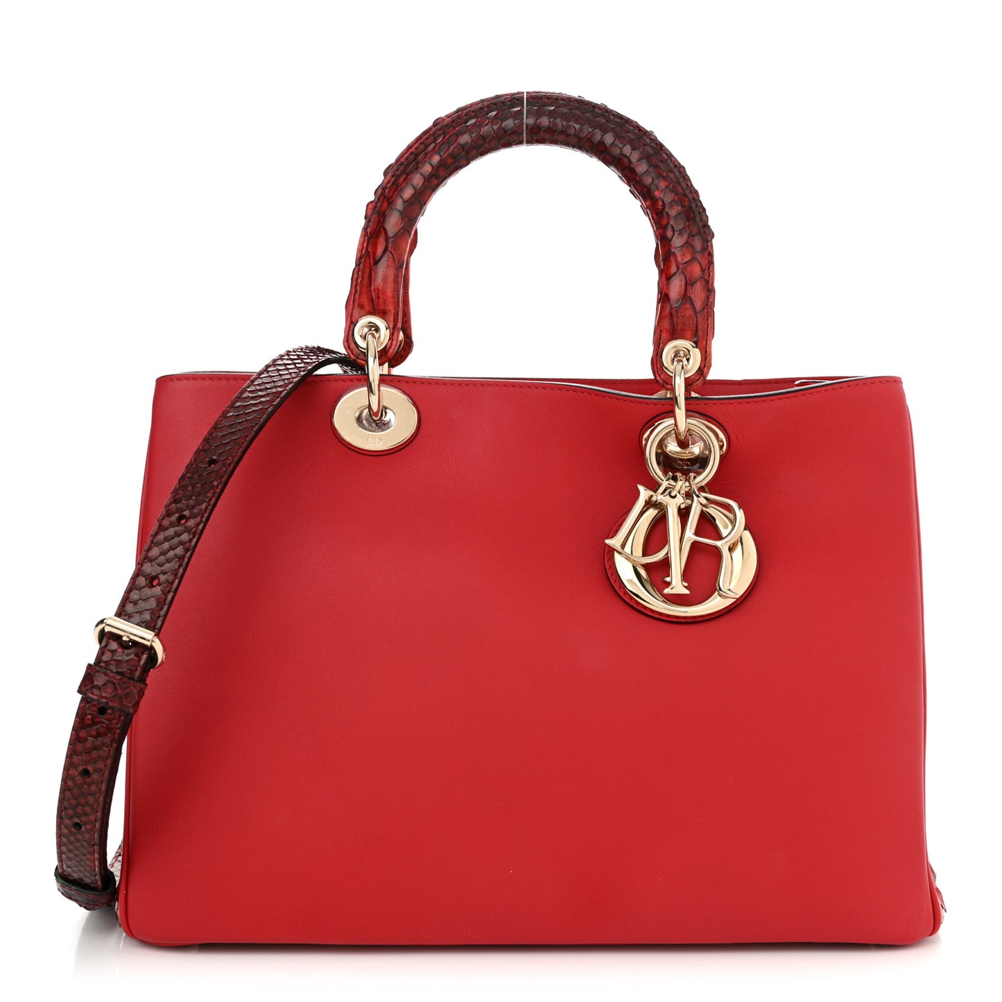 Calfskin Snakeskin Medium Diorissimo Tote Red