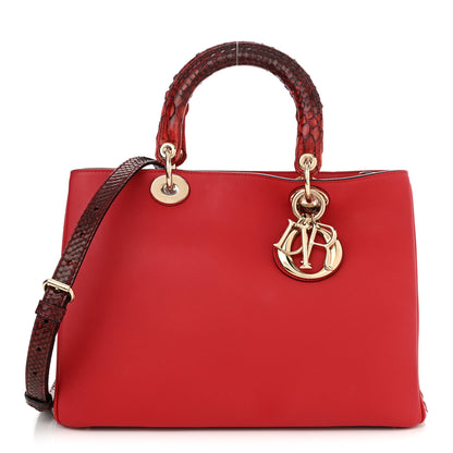 Christian Dior Calfskin Snakeskin Medium Diorissimo Tote Red 1 of 13