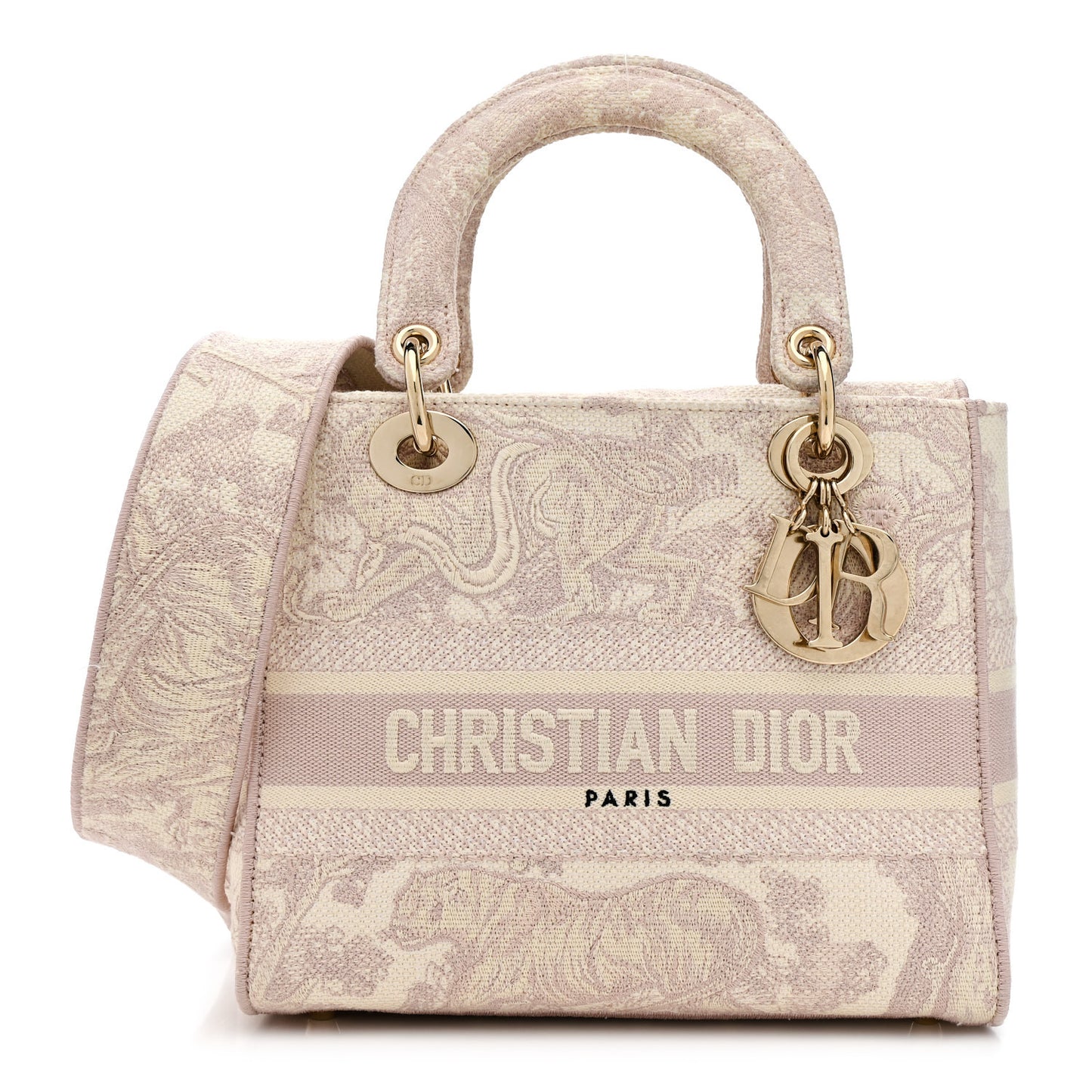 Canvas Toile De Jouy Reverse Embroidered Medium Lady D-Lite Rose