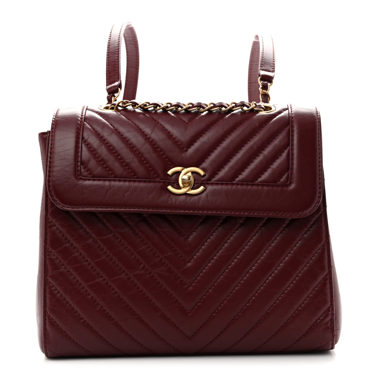 Chanel Aged Calfskin Chevron Quilted Backpack Red 1 of 12