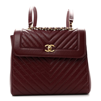 Chanel Aged Calfskin Chevron Quilted Backpack Red 1 of 12