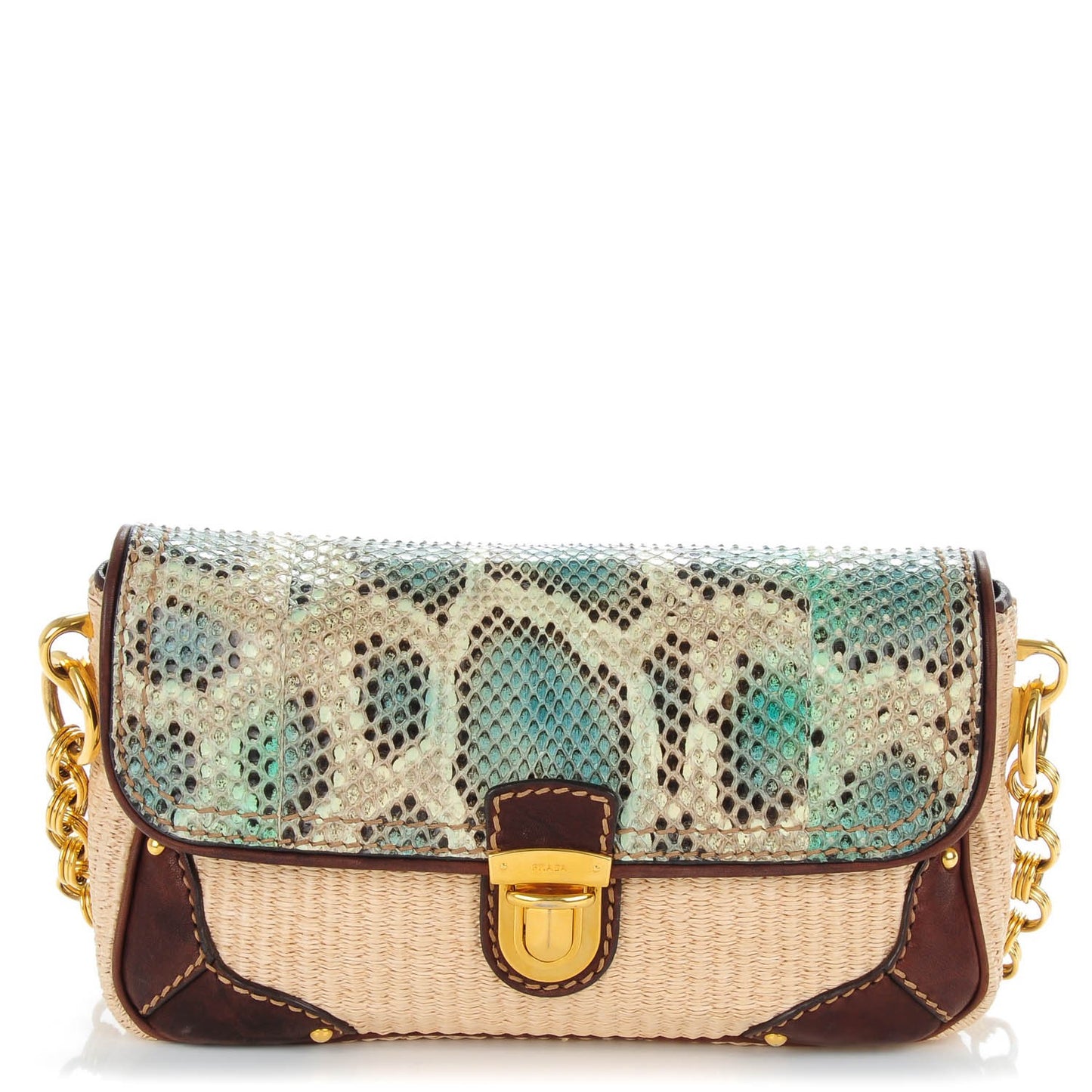Python Calfskin Paglia Twist Shoulder Bag Natural Azzurro