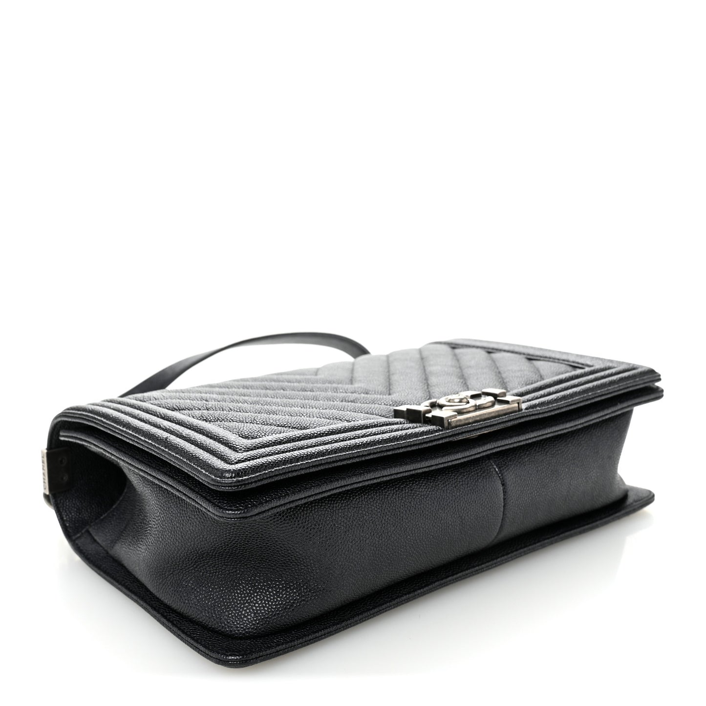 Caviar Chevron Quilted New Medium Boy Flap Dark Navy Blue
