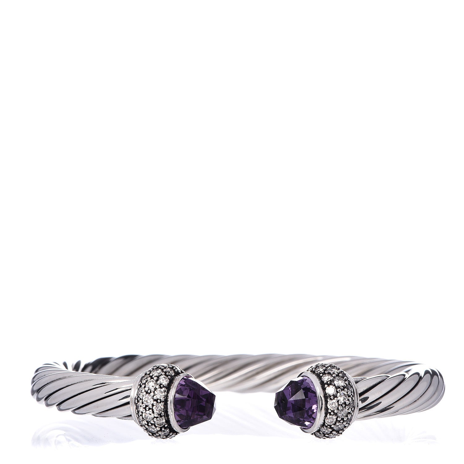 David Yurman Sterling Silver Diamond Amethyst 7mm Moonlight Ice Cable Bracelet 1 of 4