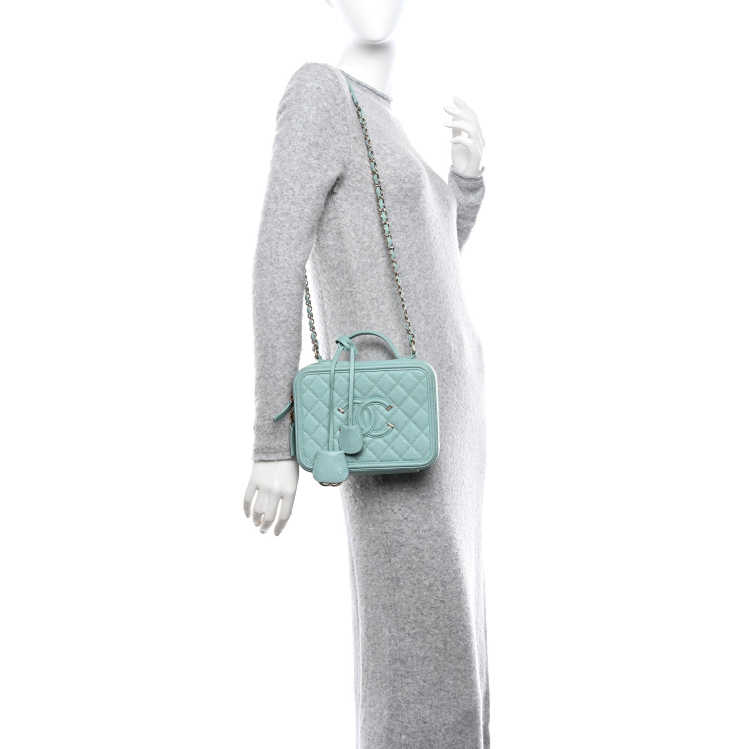 Chanel Caviar Quilted Medium CC Filigree Vanity Case Light Blue 2 of 14