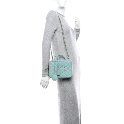 Chanel Caviar Quilted Medium CC Filigree Vanity Case Light Blue 2 of 14