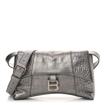 Balenciaga Metallic Calfskin Crocodile Embossed XS Downtown Shoulder Bag Silver 1 of 15
