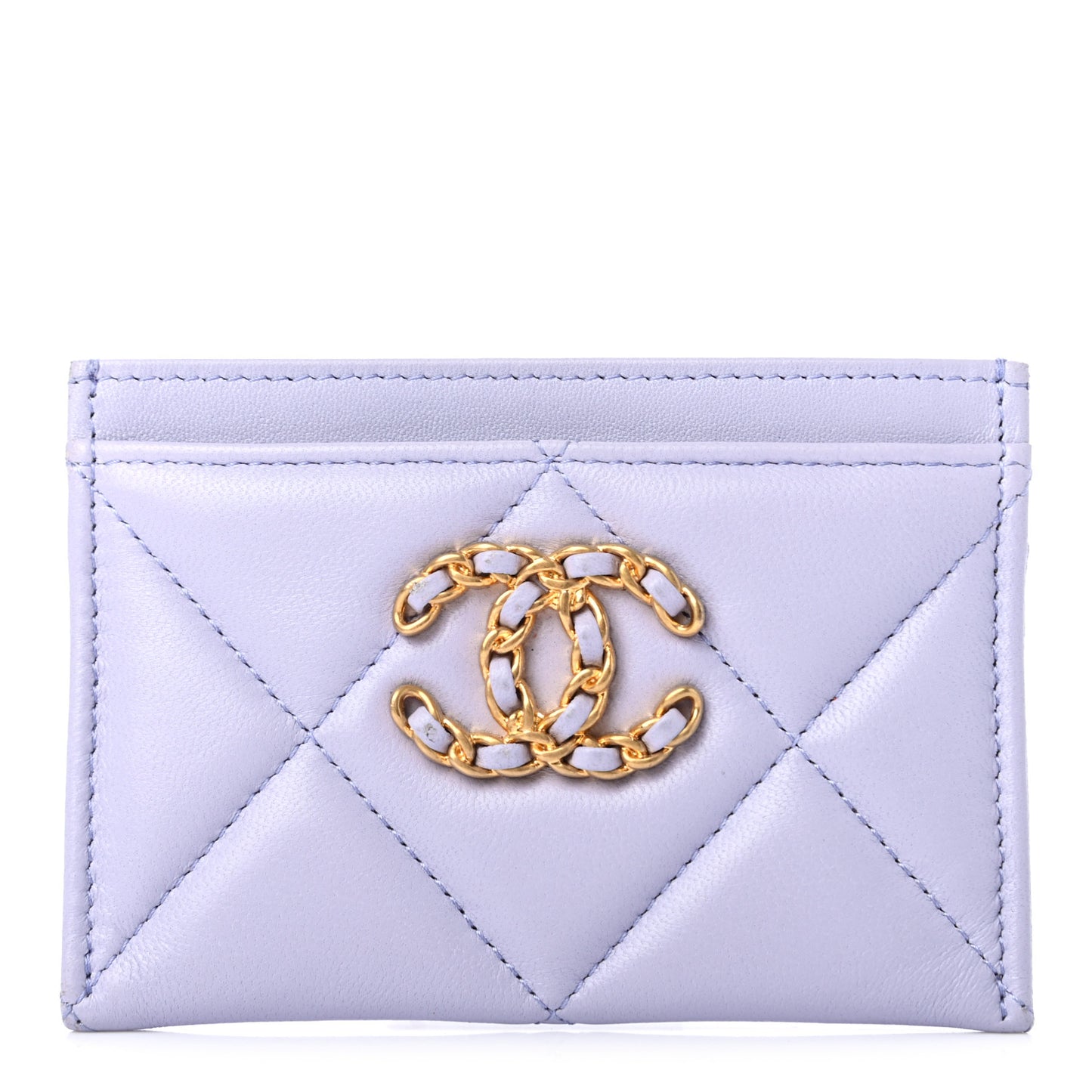 Lambskin Quilted Chanel 19 Card Holder Light Purple