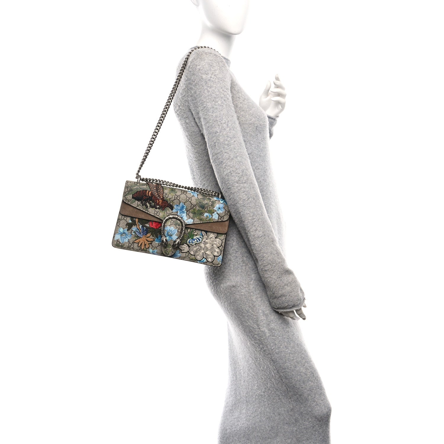 Gucci GG Supreme Monogram Blooms Print Embroidered Small Dionysus Shoulder Bag Blue Taupe 2 of 10