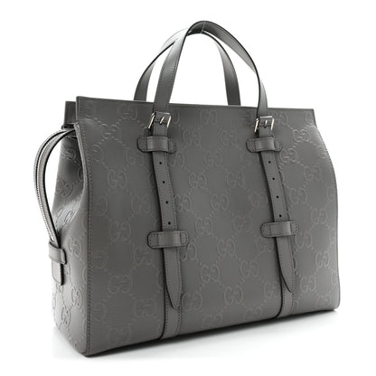 Gucci Calfskin GG Tennis Embossed Tote Bag Dusty Grey 4 of 19