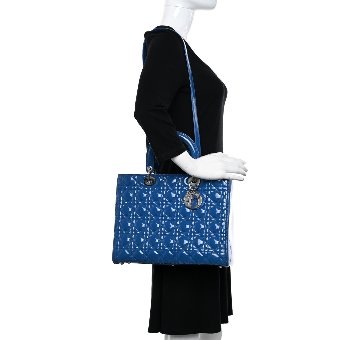 Patent Cannage Large Lady Dior Blue