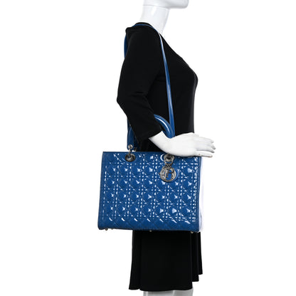 Christian Dior Patent Cannage Large Lady Dior Blue 2 of 13