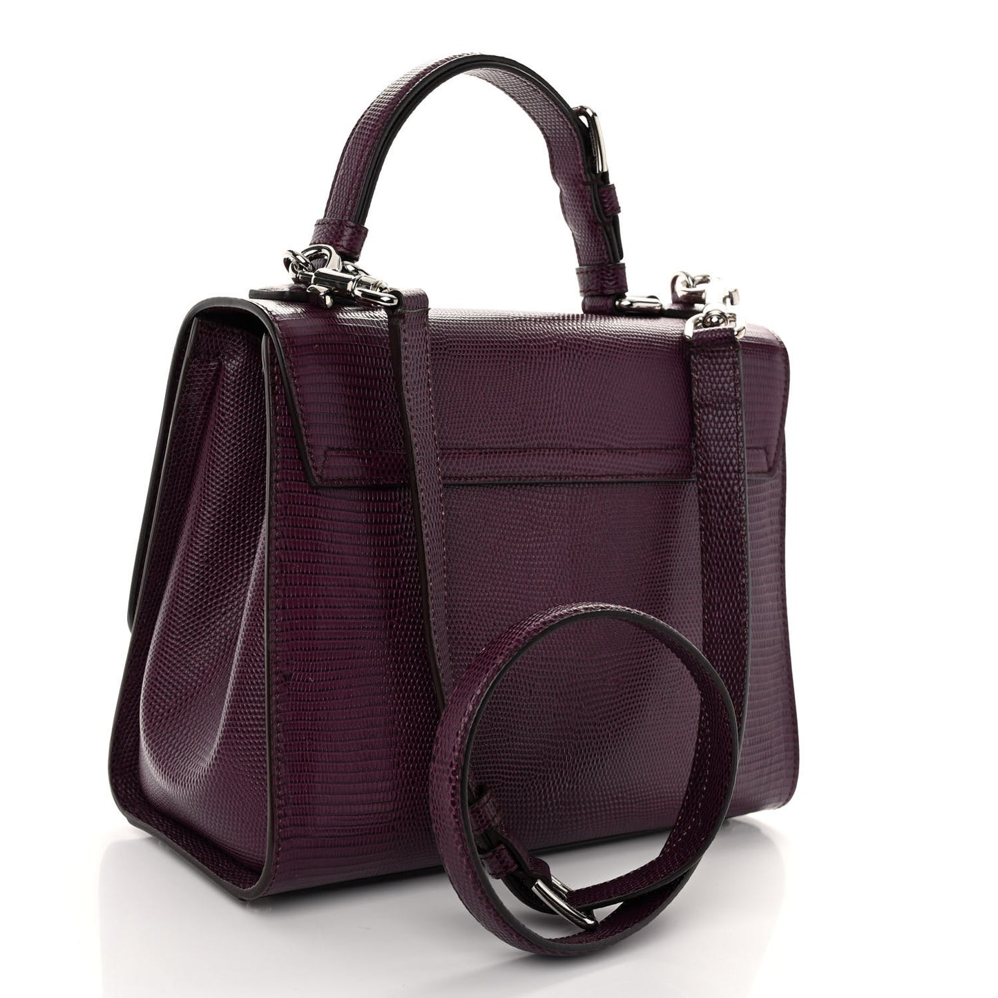 Lizard Calfskin Embossed Medium Monica Top Handle Bag Purple