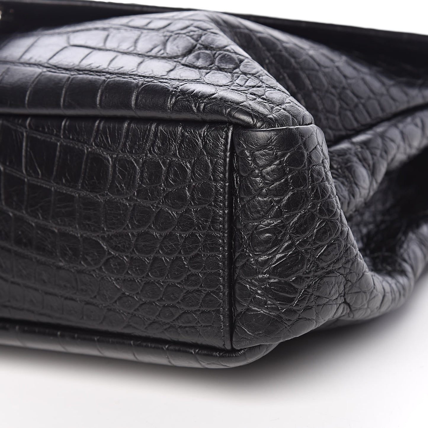 Calfskin Crocodile Embossed Monogram Large College Satchel Black