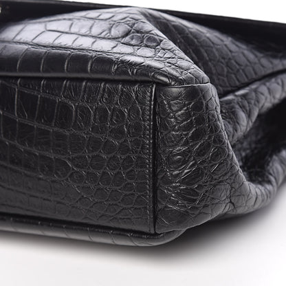 Saint Laurent Calfskin Crocodile Embossed Monogram Large College Satchel Black 9 of 10