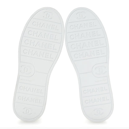 Chanel Crumpled Lambskin Patent Cap Toe CC Stitched Sneakers 41 White Black 6 of 10