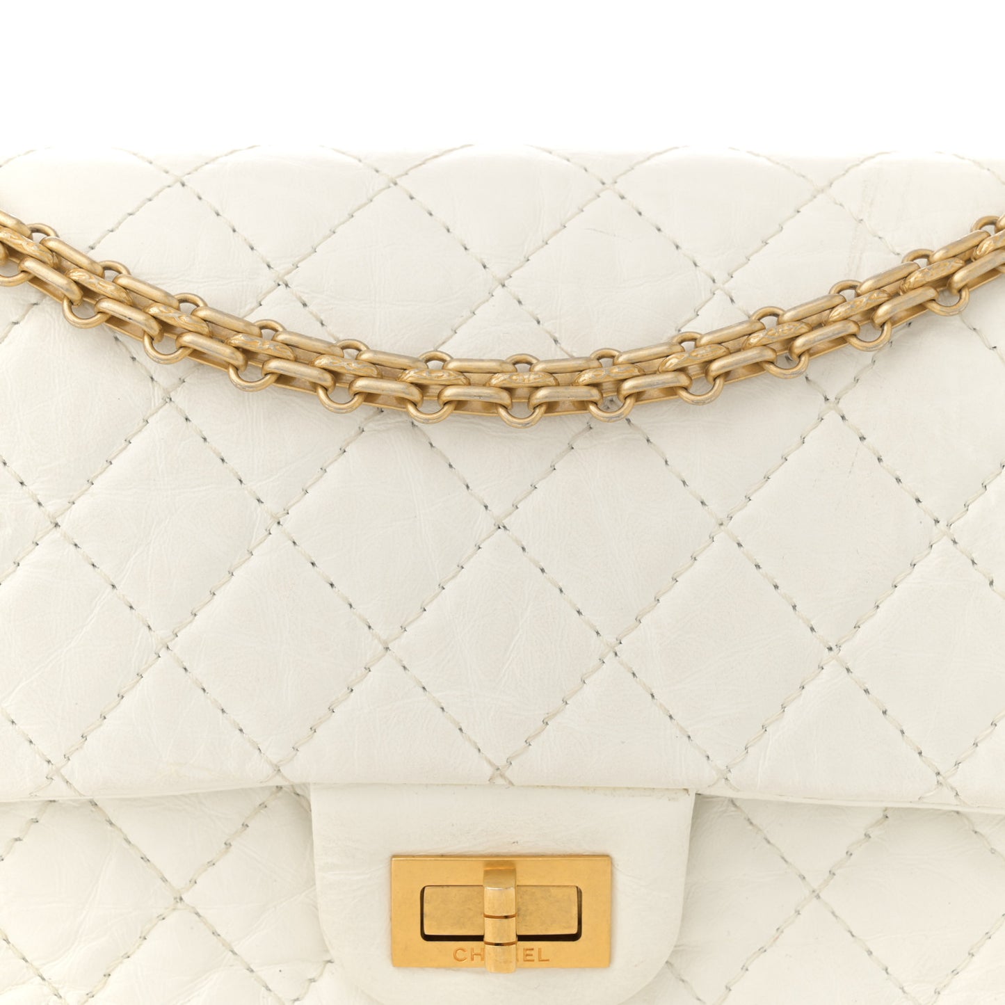 Aged Calfskin Quilted 2.55 Reissue 225 Flap White