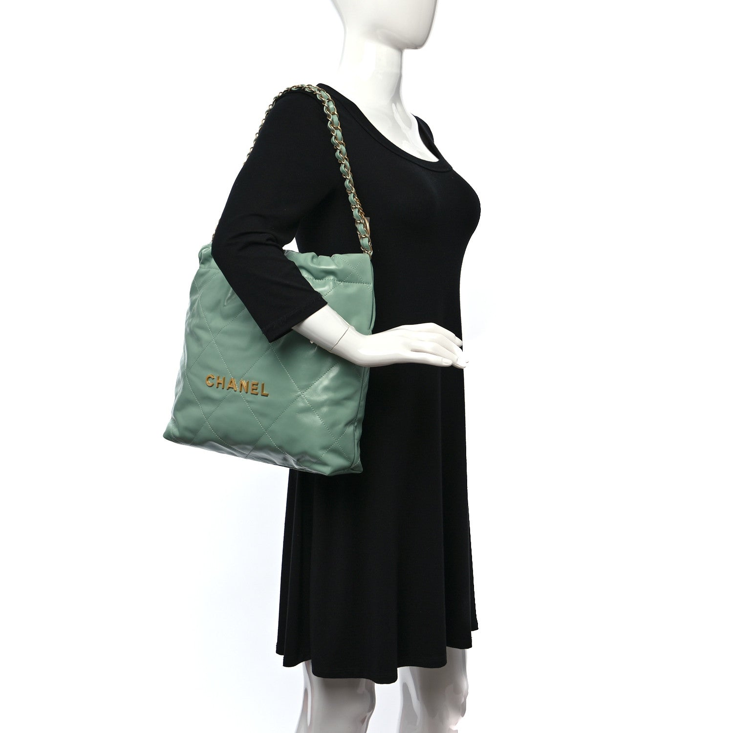 Chanel Shiny Calfskin Quilted Small Chanel 22 Light Green 2 of 10