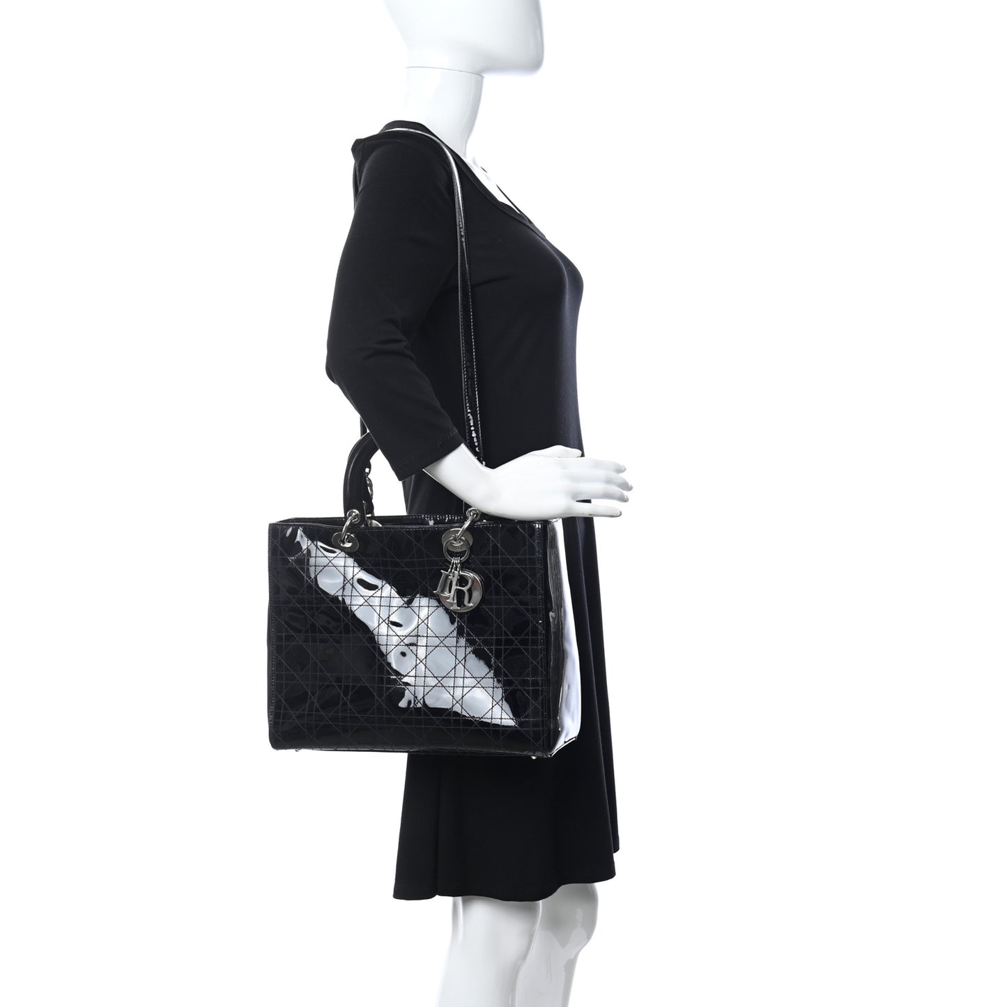 Patent Cannage Stitched Large Lady Dior Dark Navy Blue