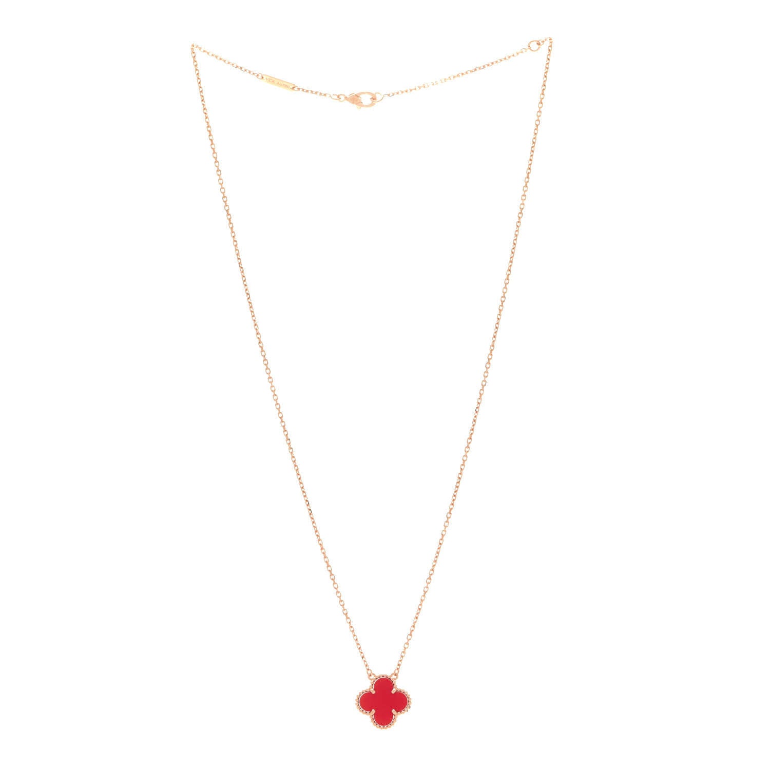 Van Cleef & Arpels 18K Yellow Gold Carnelian Vintage Alhambra Pendant Necklace 3 of 6