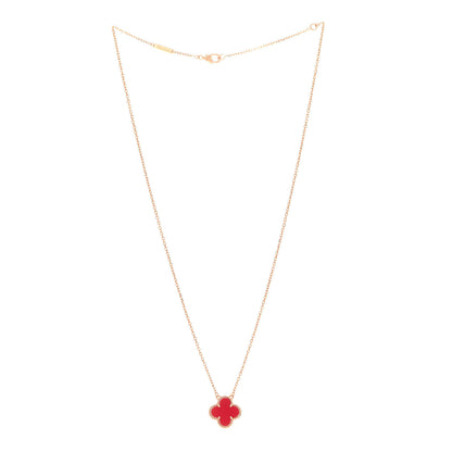 Van Cleef & Arpels 18K Yellow Gold Carnelian Vintage Alhambra Pendant Necklace 3 of 6