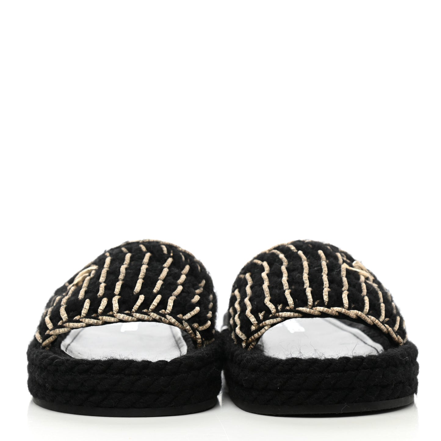 Knit Braided Slide Sandals 38 Black