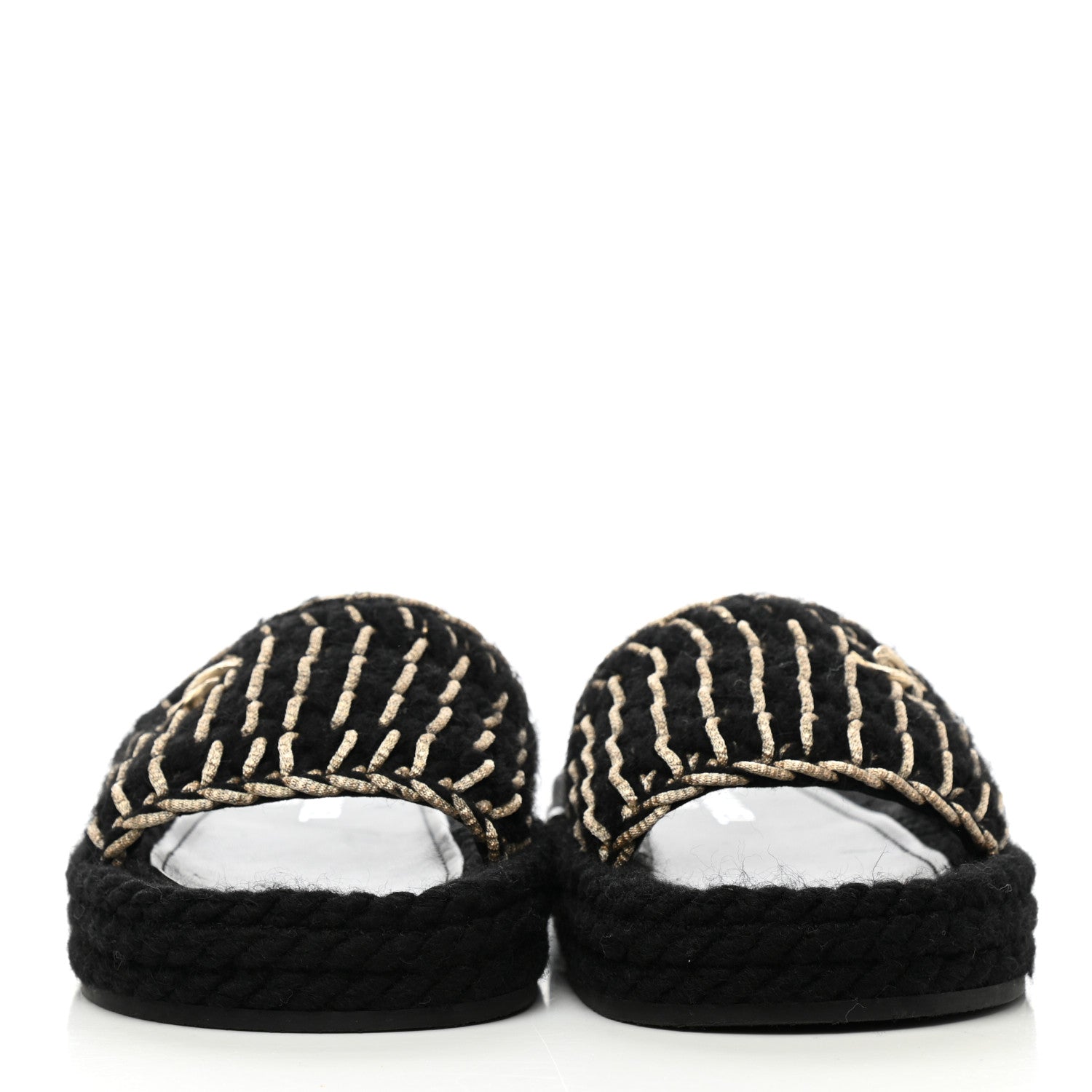 Chanel Knit Braided Slide Sandals 38 Black 2 of 9