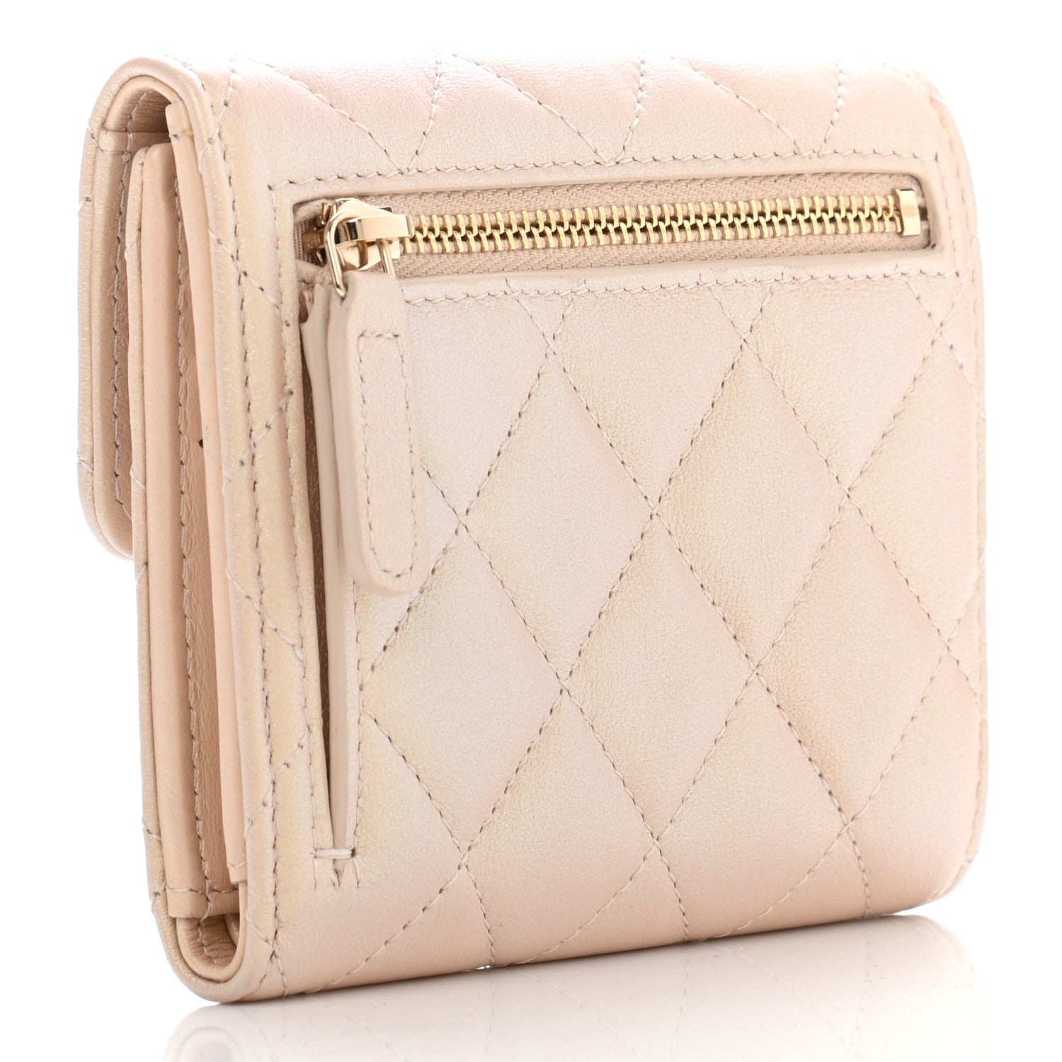 Chanel Iridescent Calfskin Quilted Compact Flap Wallet Beige 3 of 9