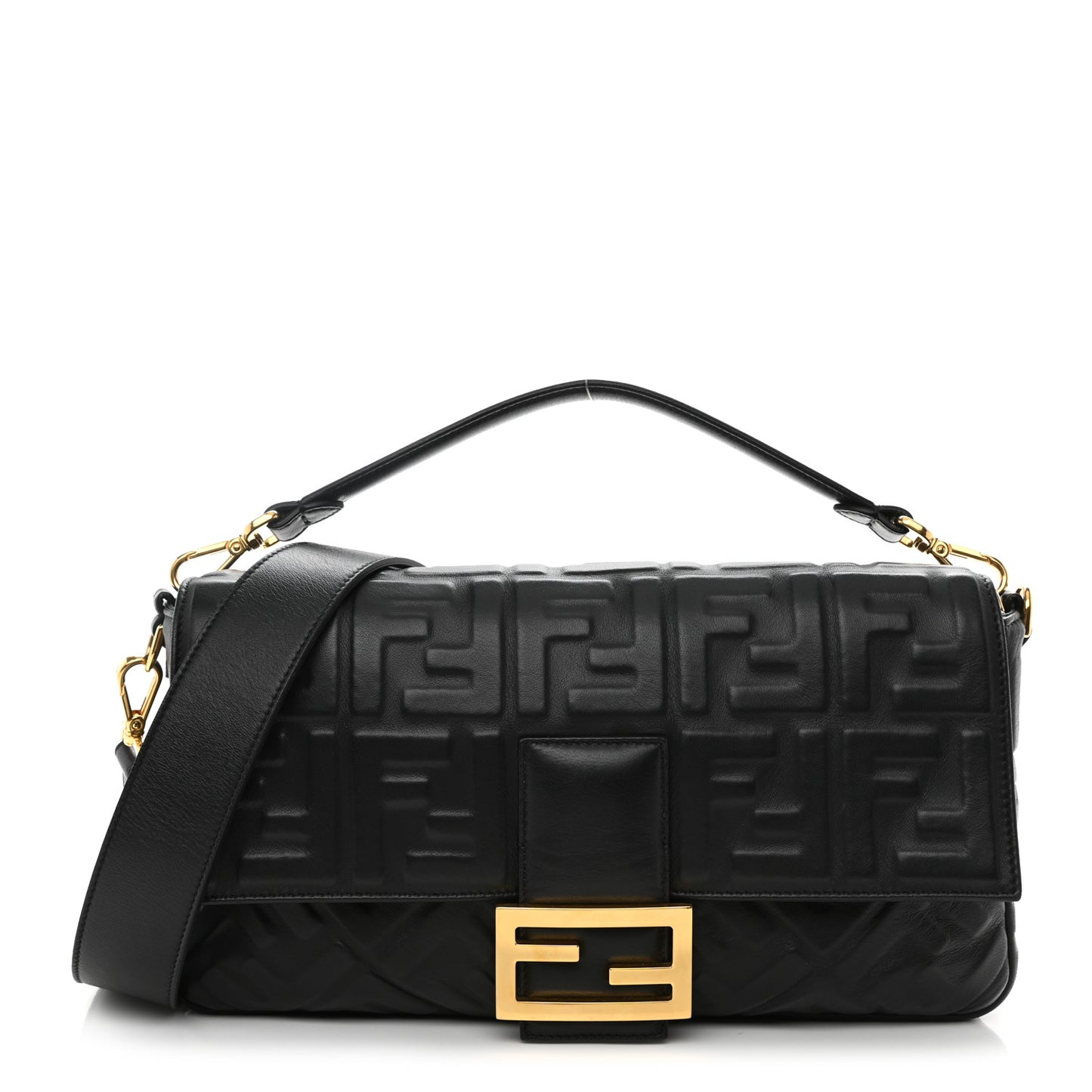 Nappa FF 1974 Embossed Large Baguette Black