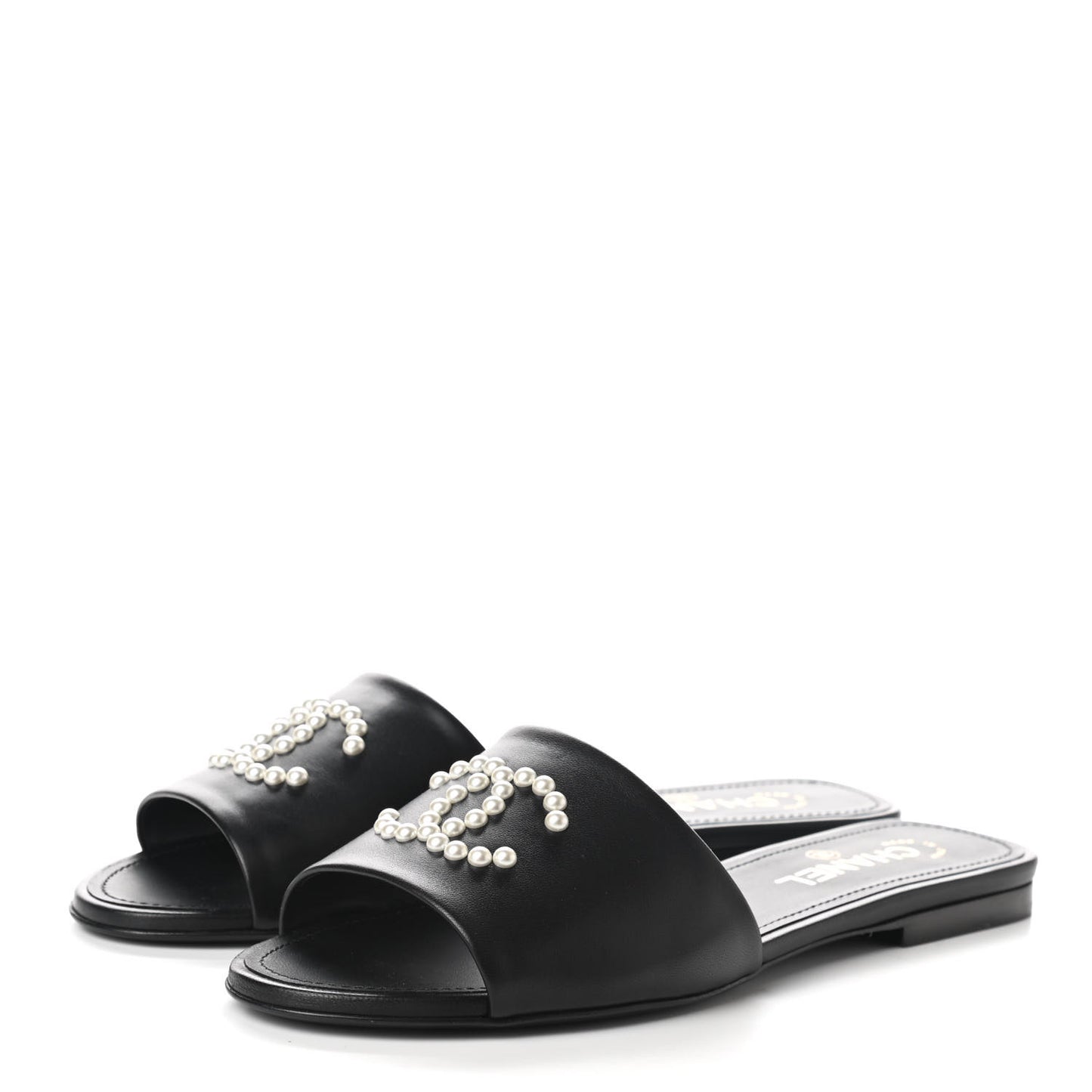 Lambskin Pearl CC Sandals 40 Black