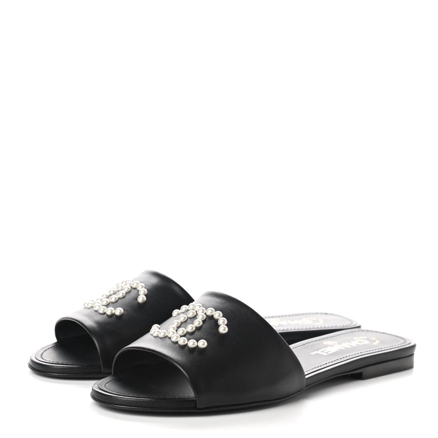Chanel Lambskin Pearl CC Sandals 40 Black 3 of 9