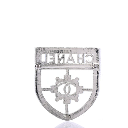 Chanel Swarovski Baguette Crystal CC Shield Brooch Silver 3 of 4