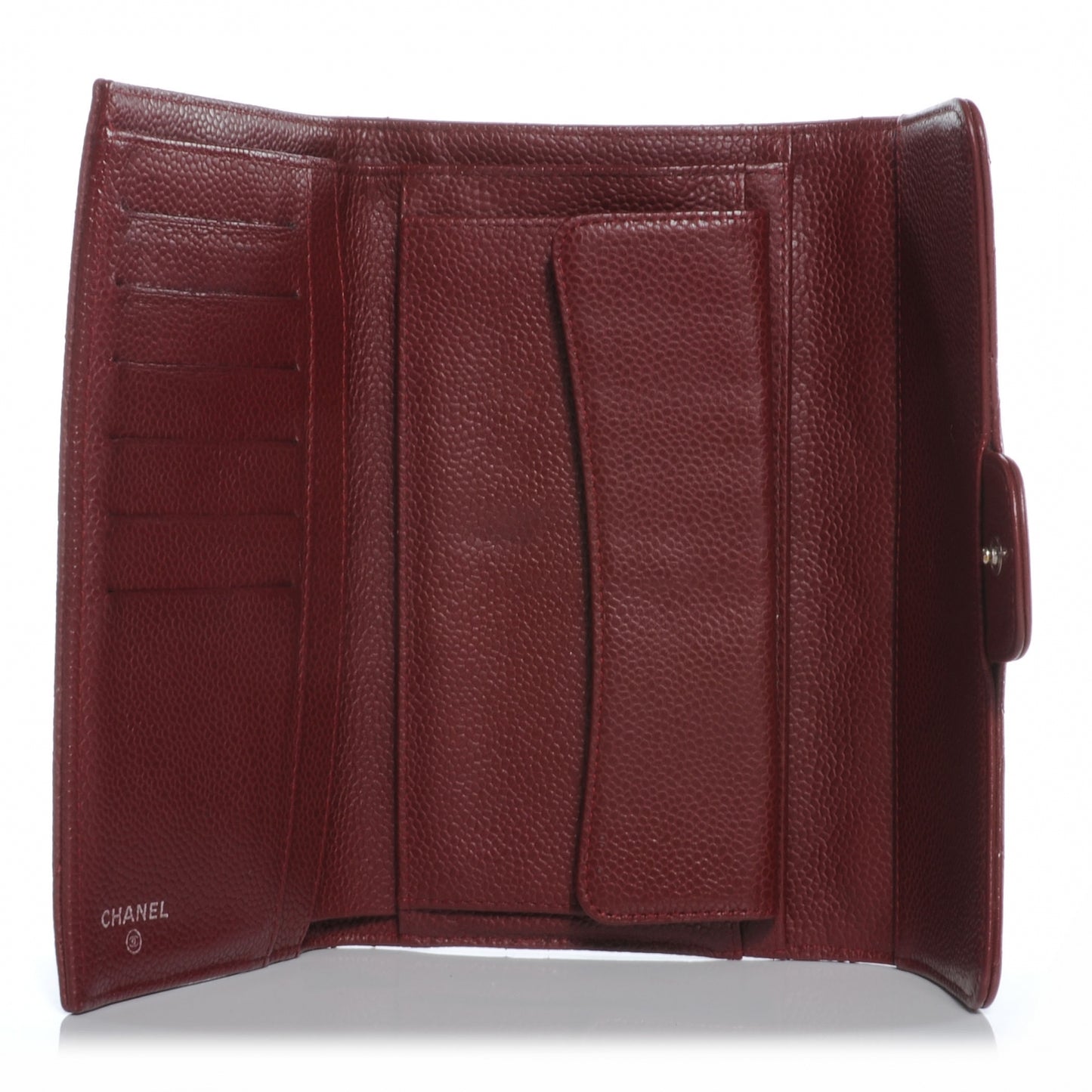 Caviar Quilted Long Flap Wallet Dark Red