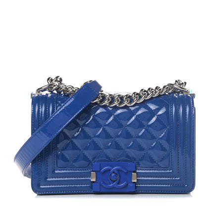 Chanel Patent Calfskin Quilted Small Plexiglass Boy Flap Blue 1 of 15