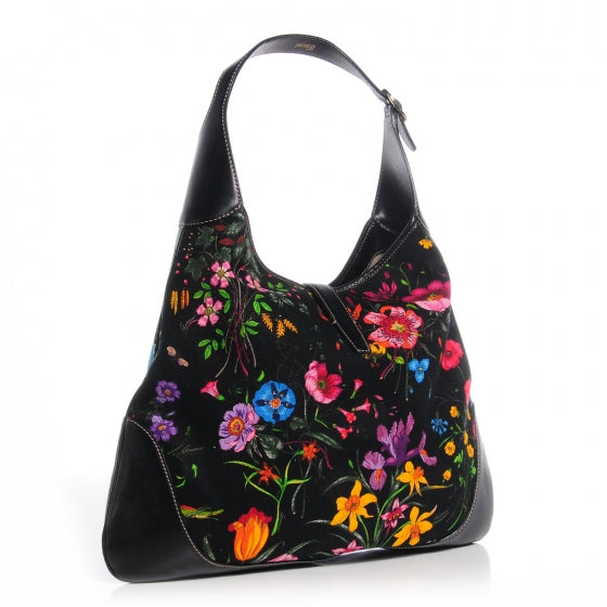 Gucci Canvas Floral Flora Jackie O Hobo Black 3 of 8
