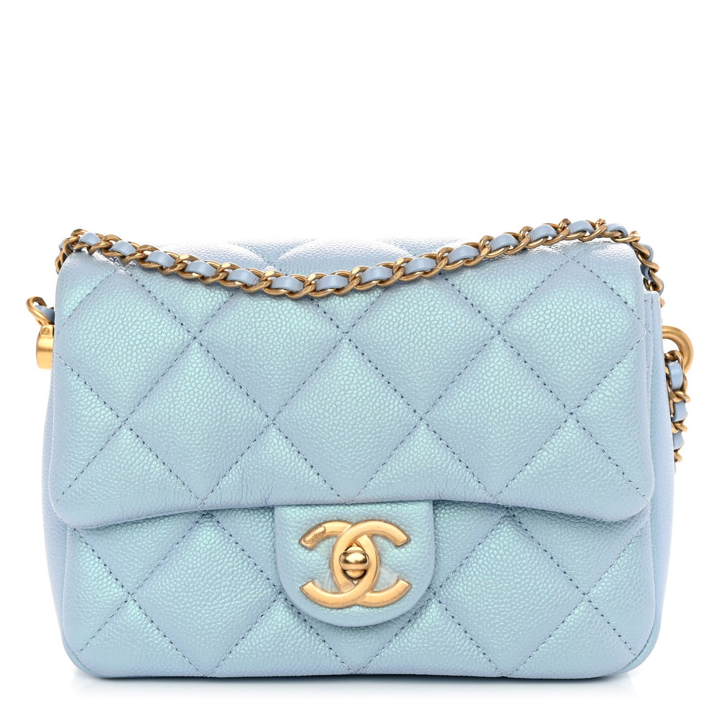 Iridescent Caviar Quilted Mini My Perfect Flap Light Blue