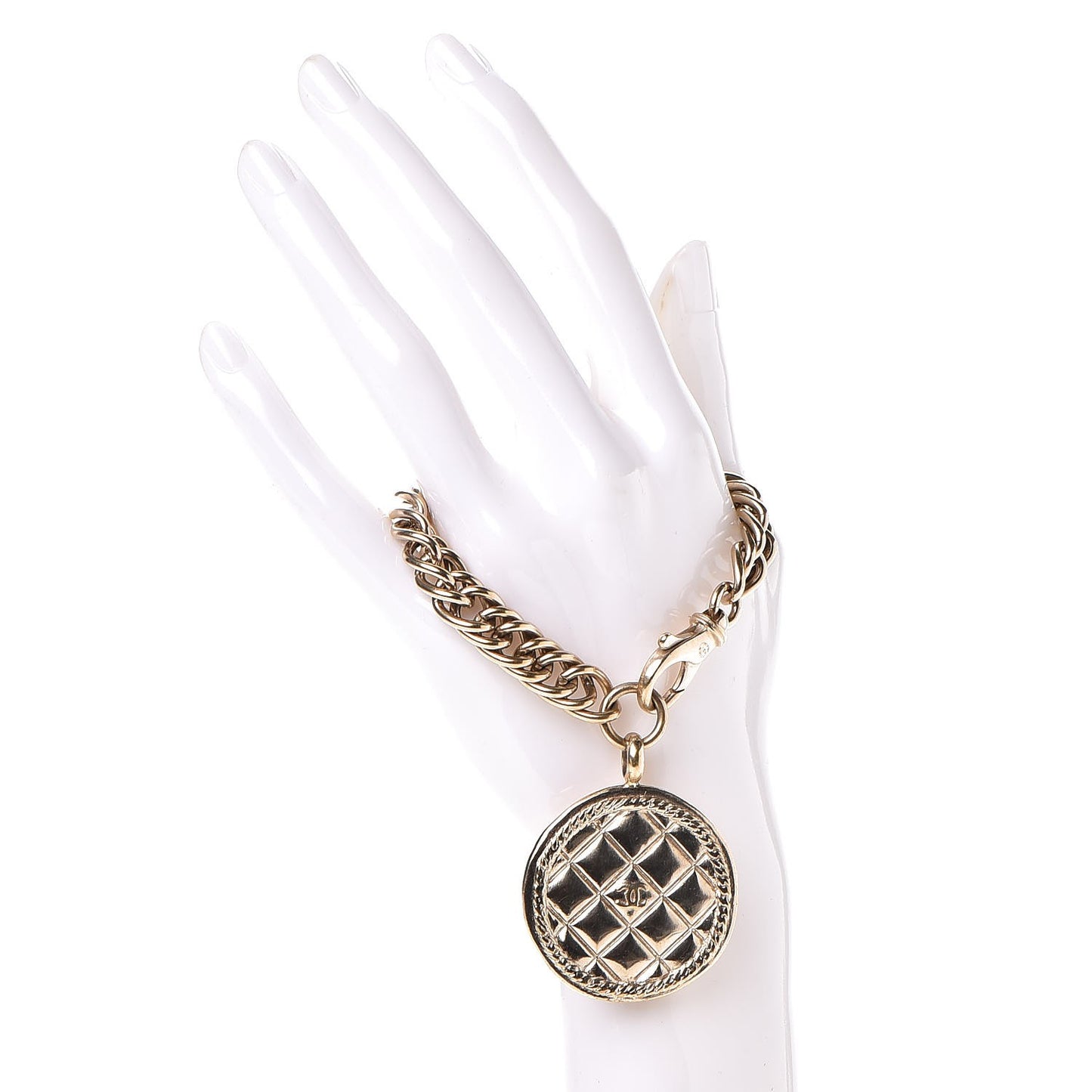 Metal Quilted CC Coin Bracelet Gold