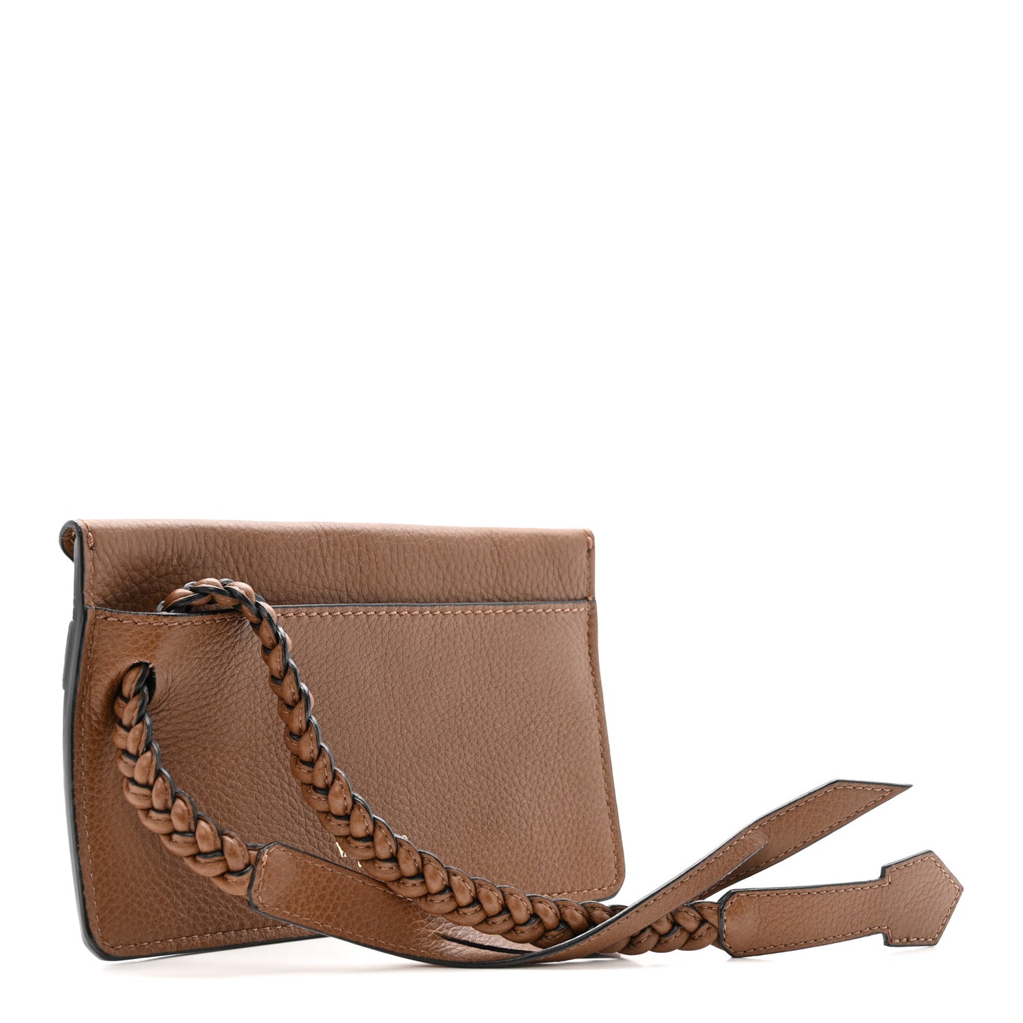 Pebbled Calfskin T.B.C. Braided Strap Clutch Brown