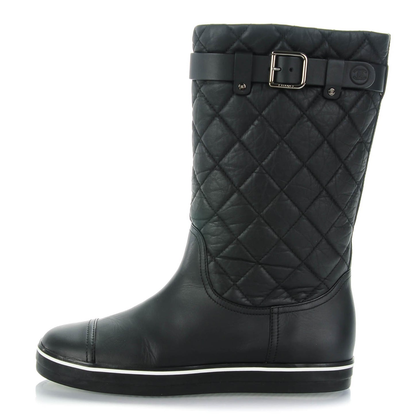 Aged Calfskin Quilted Boots 38.5 Black