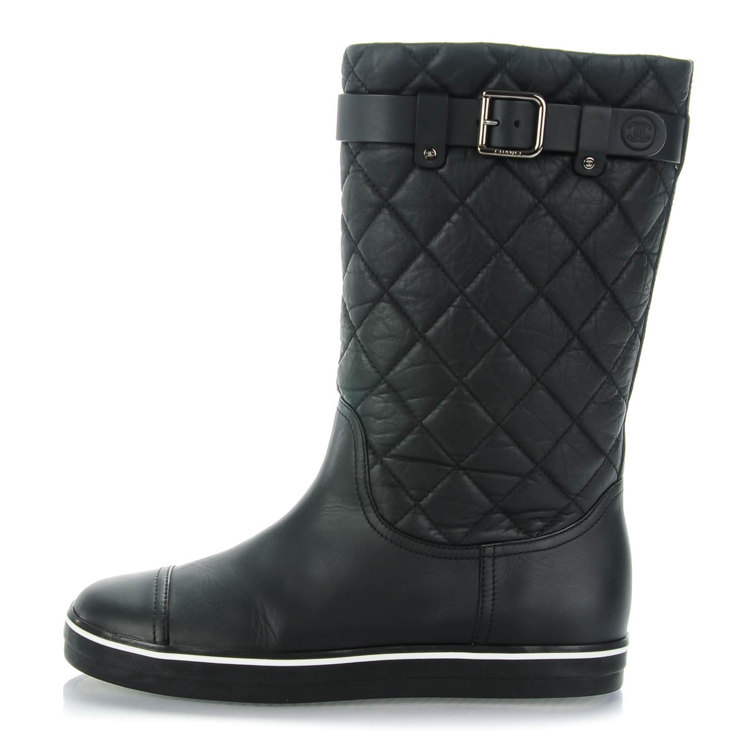 Chanel Aged Calfskin Quilted Boots 38.5 Black 1 of 7