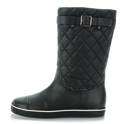 Chanel Aged Calfskin Quilted Boots 38.5 Black 1 of 7