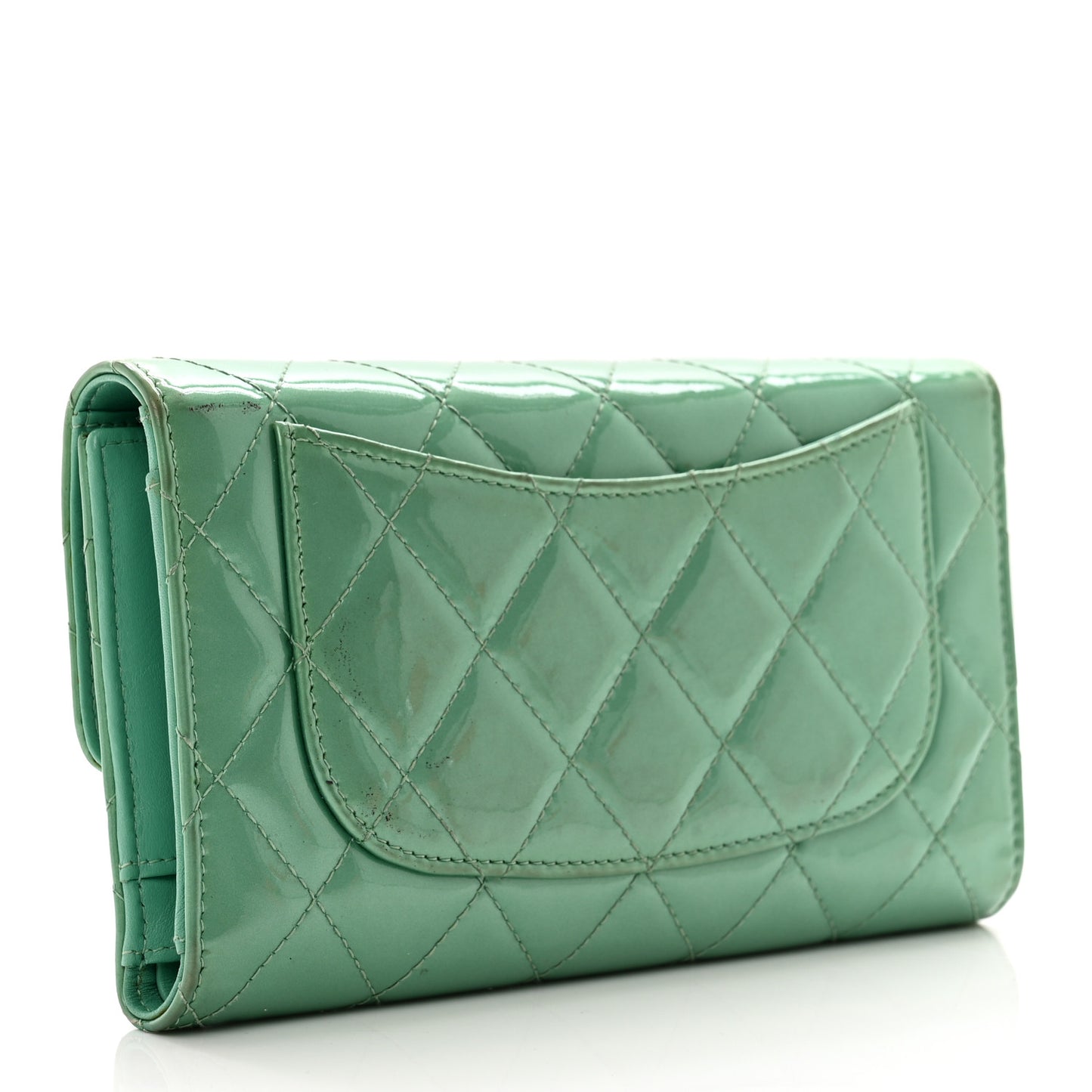 Patent Quilted Large Flap Wallet Green