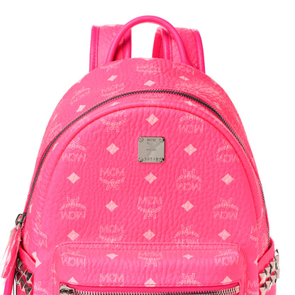 MCM Visetos Small Side Stud Stark Backpack Neon Pink 7 of 9