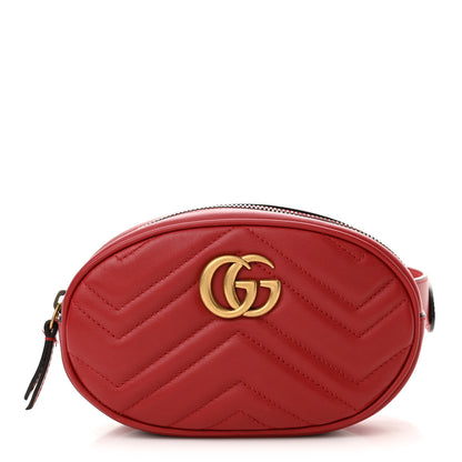 Gucci Calfskin Matelasse GG Marmont Belt Bag 75 30 Hibiscus Red 1 of 12