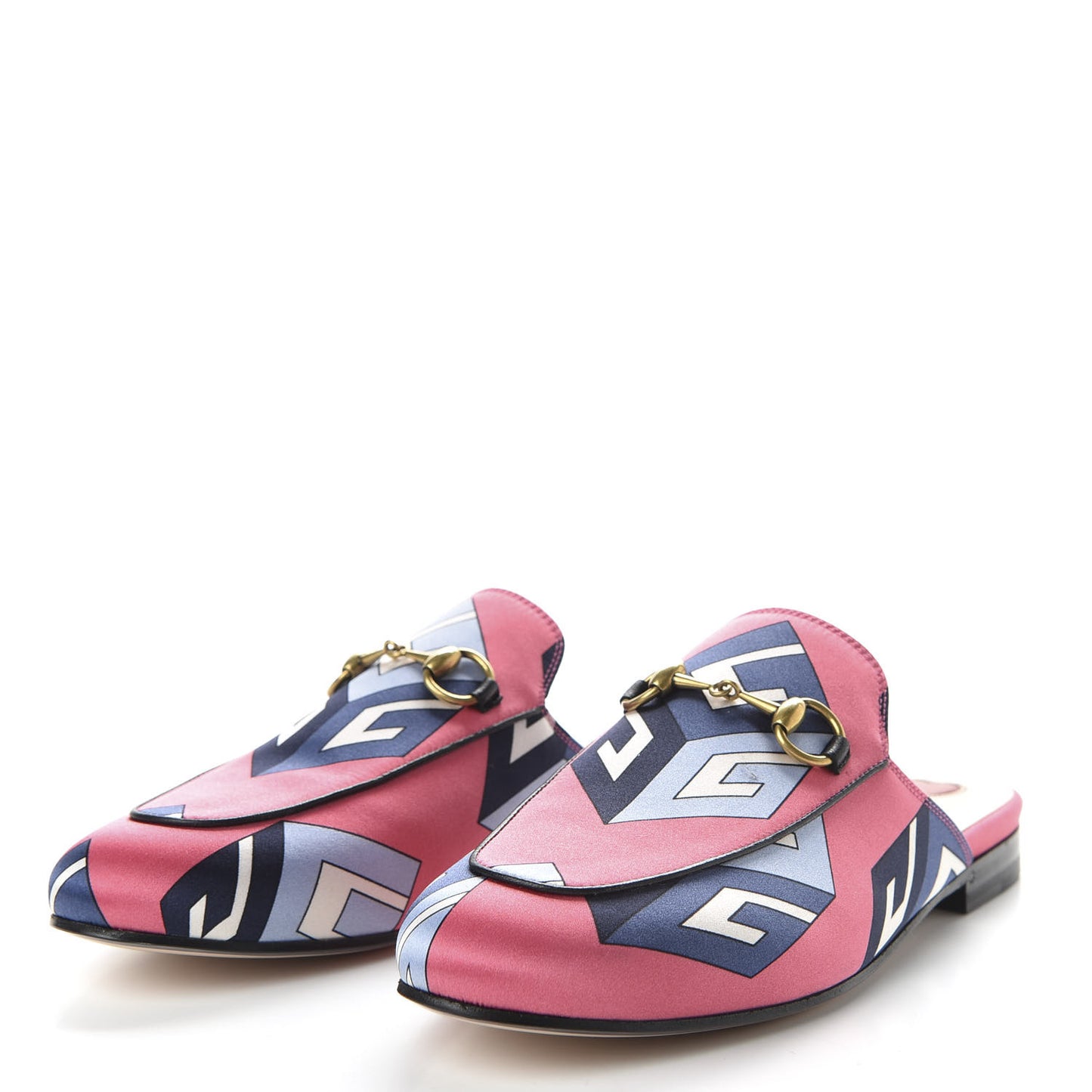 Satin GG Wallpaper Womens Princetown Slippers 36 Pink Flamboyant Blue Black