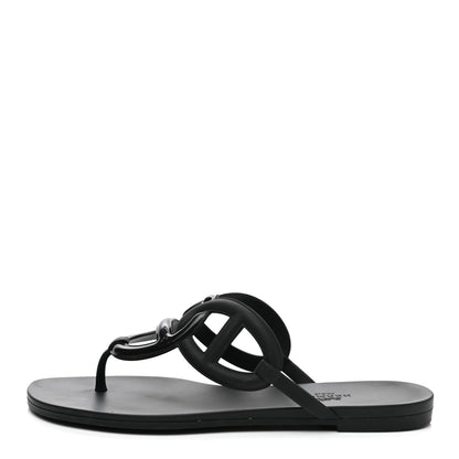 Hermes Rubber Womens Egerie Sandals 37.5 Black 1 of 8